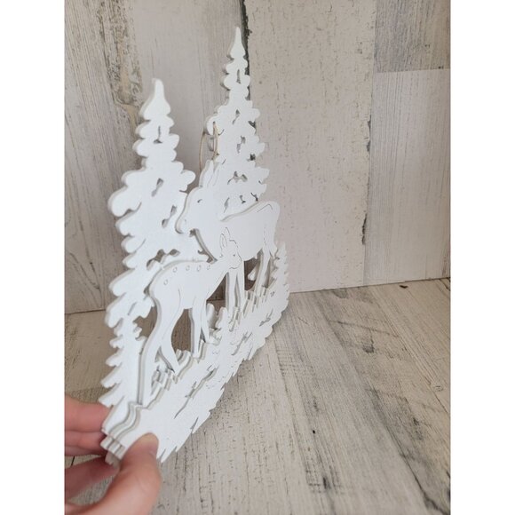 White large 3D deer white forest scenery ornament Xmas - Picture 5 of 7
